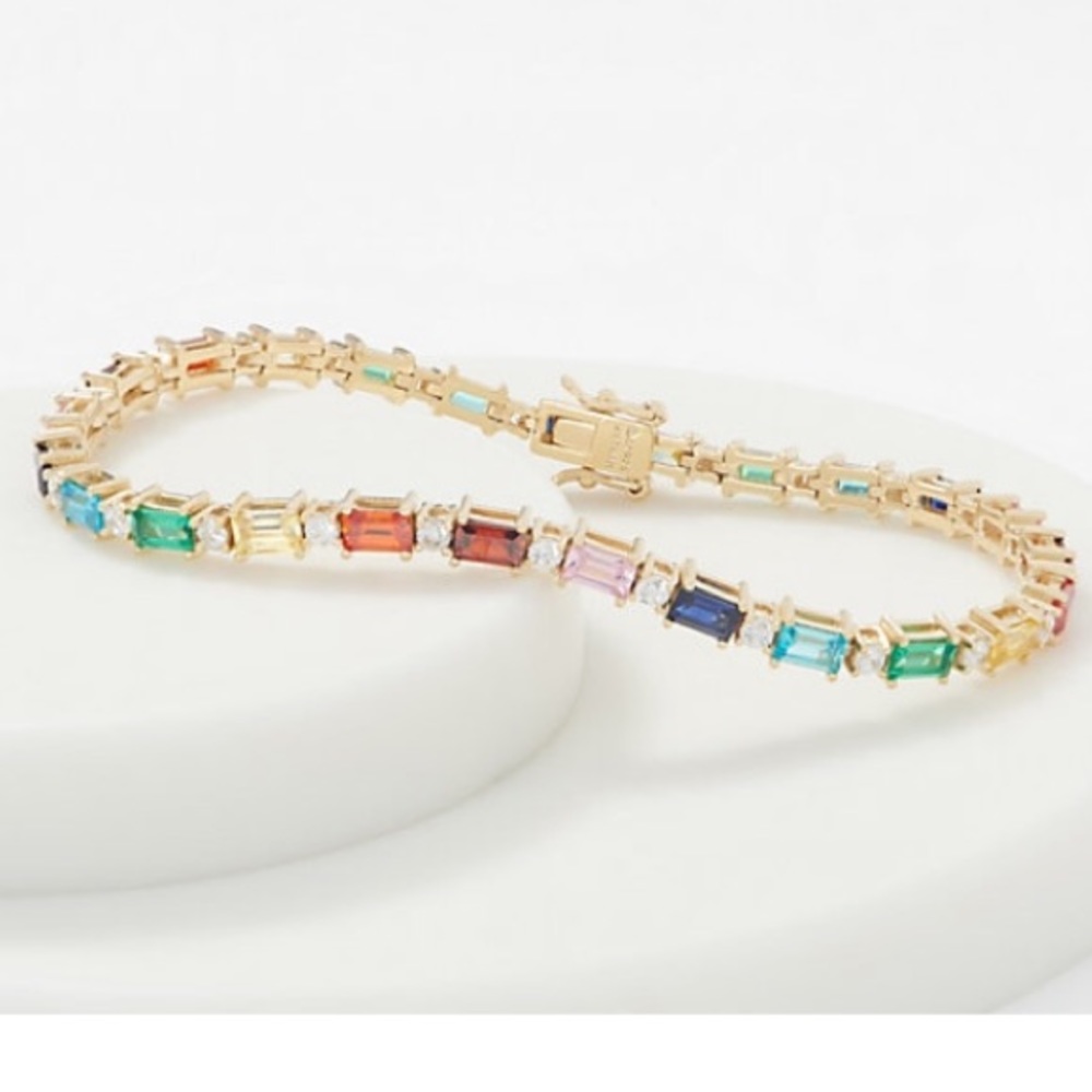Diamonique Rainbow Baguette Tennis Bracelet